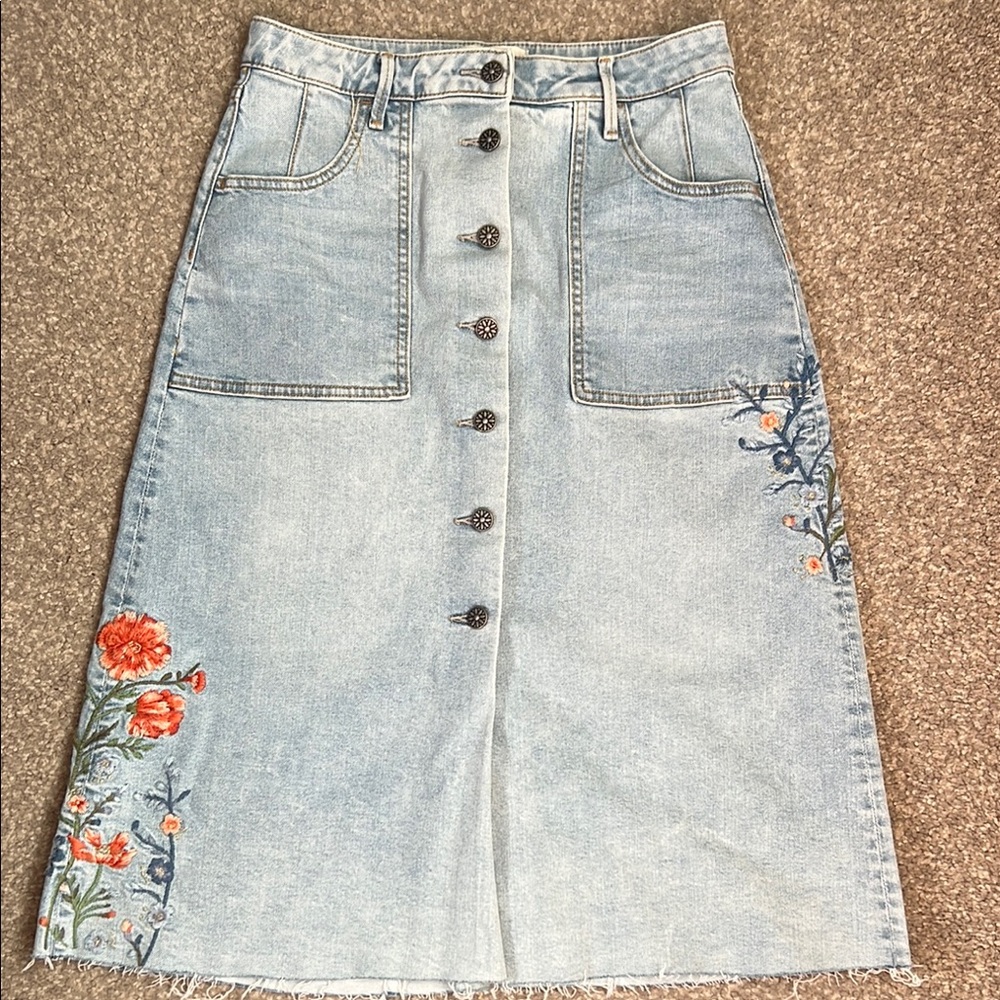 Driftwood Embroidered Denim Skirt